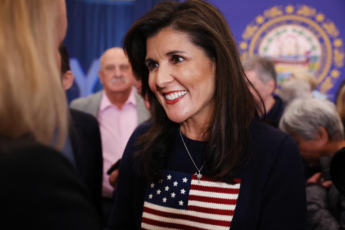 Republican presidential candidate and former U.N. Ambassador Nikki Haley greets voters at a town hall event in Bedford, N.H., on April 26, 2023. (Spencer Platt/Getty Images)