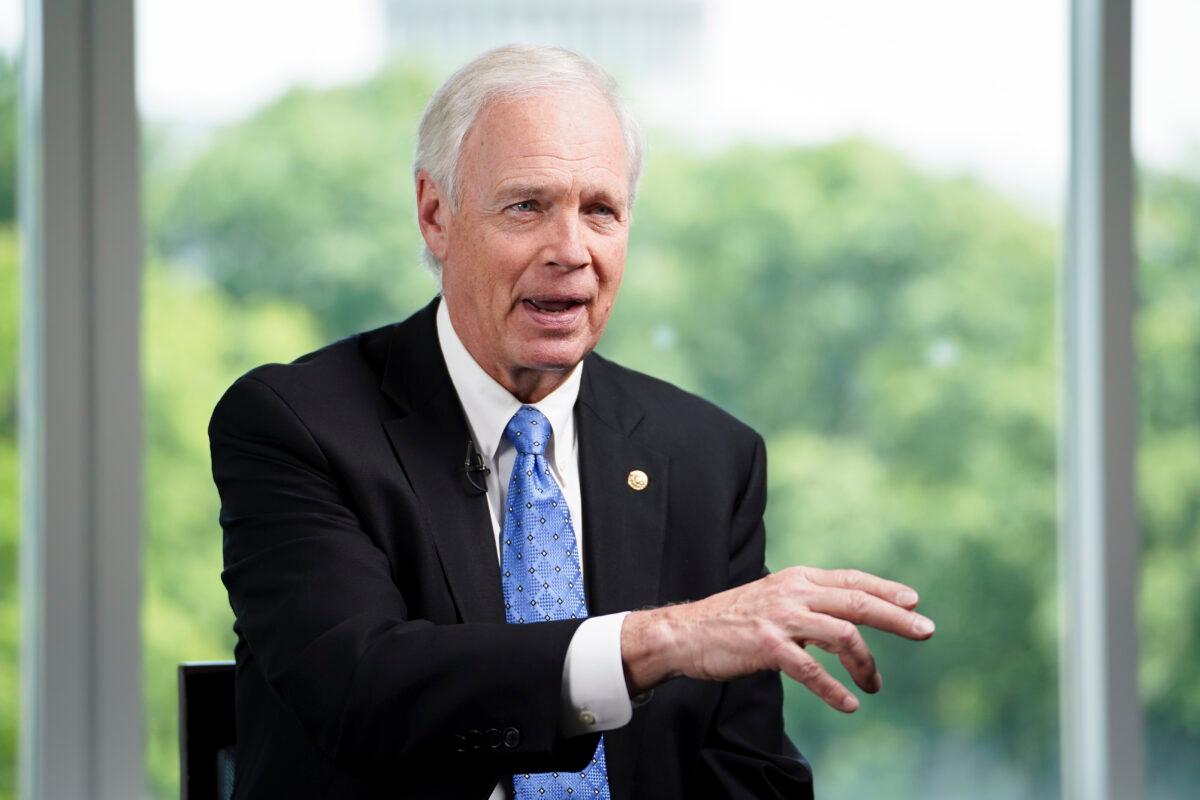Sen. Ron Johnson (R-Wis.) speaks during an interview for American Thought Leaders in Washington on May 15, 2023. (Madalina Vasiliu/The Epoch Times)