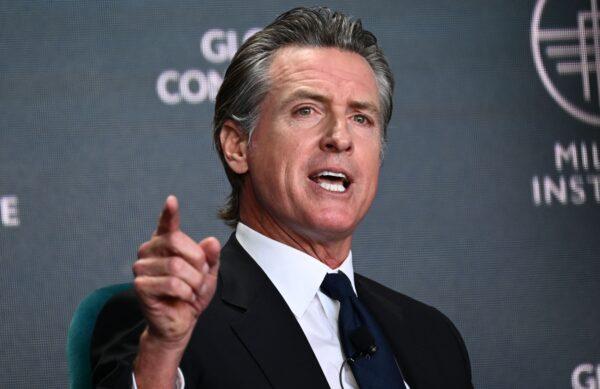 California Governor Gavin Newsom speaks during the Milken Institute Global Conference in Beverly Hills, Calif., on May 2, 2023. (Patrick T. Fallon/AFP via Getty Images)