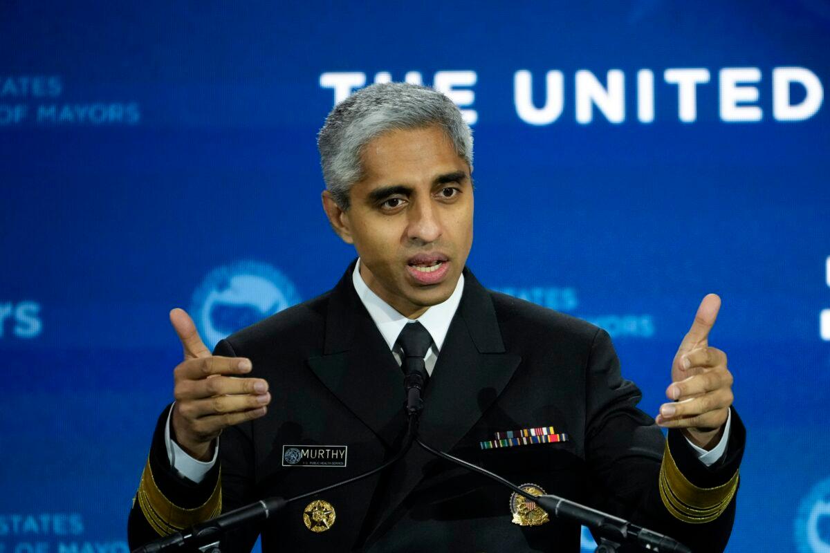 Surgeon General Vivek Murthy speaks during the United States Conference of Mayors' 91st Winter Meeting in Washington on Jan. 18, 2023. (Drew Angerer/Getty Images)