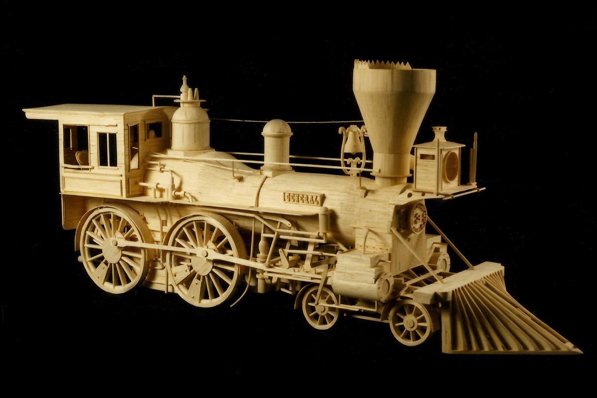 A model The General locomotive, made of 9,000 matchsticks, completed in 1991. (Courtesy of Patrick Acton)