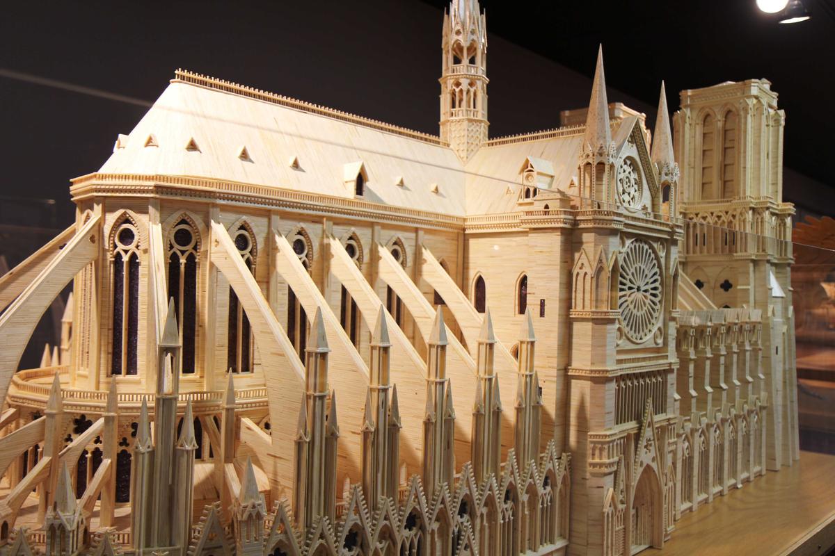 A rear view of Notre Dame Cathedral, made of 298,000 matchsticks, completed in 2012. (Courtesy of Patrick Acton)
