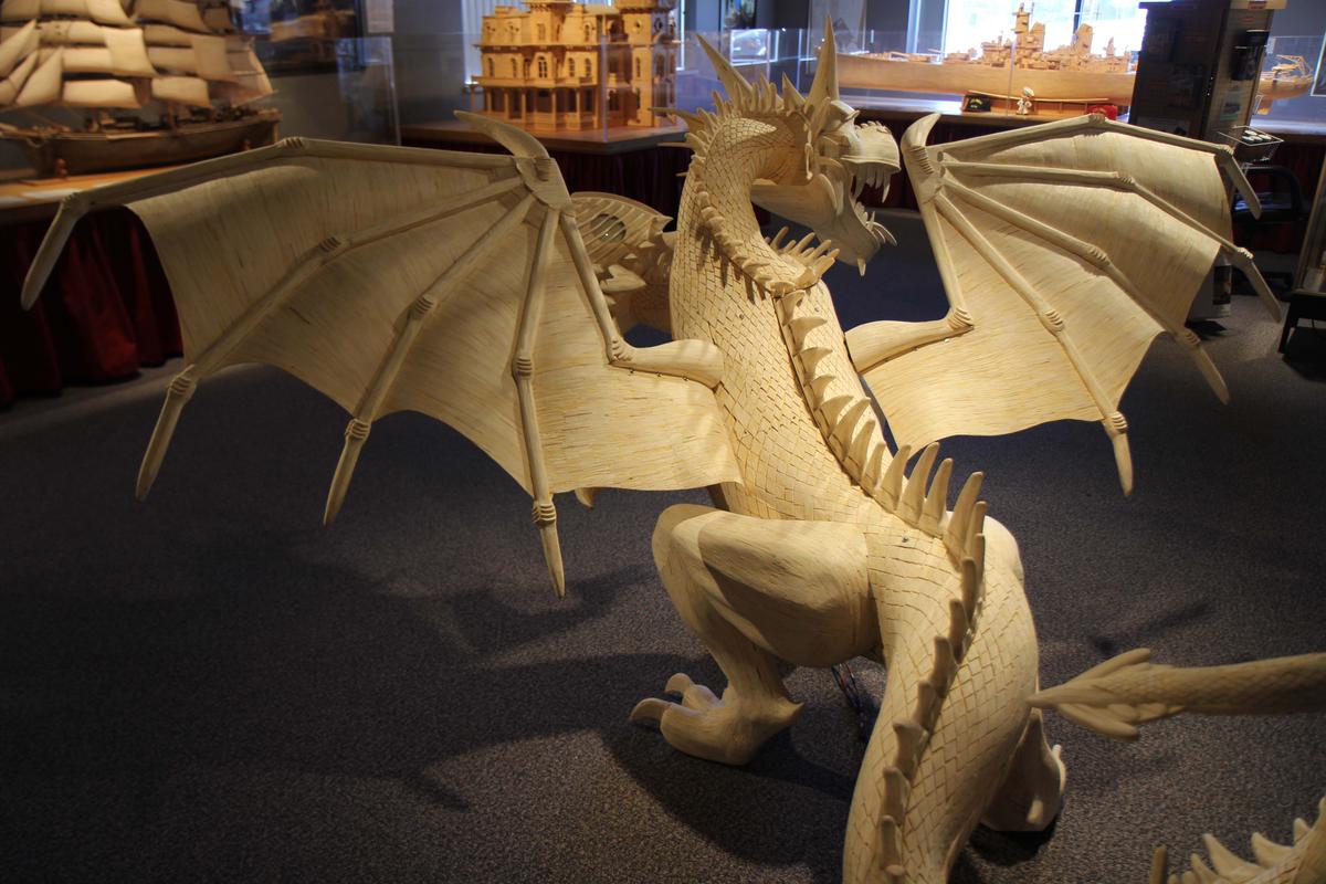 A rear view of Acton's two-headed dragon made of 272,000 matchsticks, completed in 2016. (Courtesy of Patrick Acton)