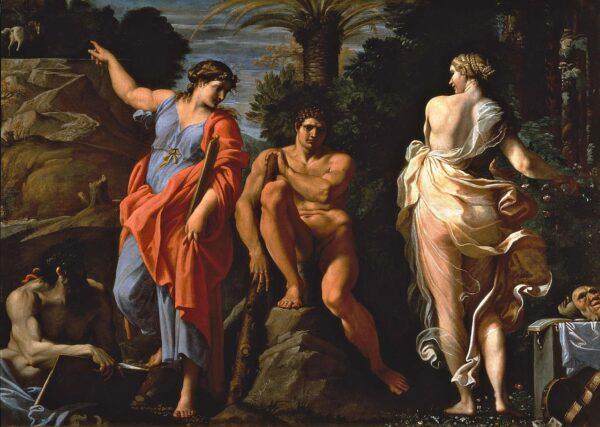 "The Choice of Hercules," 1596, by Carracci depicts Hercules deciding between Vice (R) and Virtue, or Arete (L). (Public Domain)