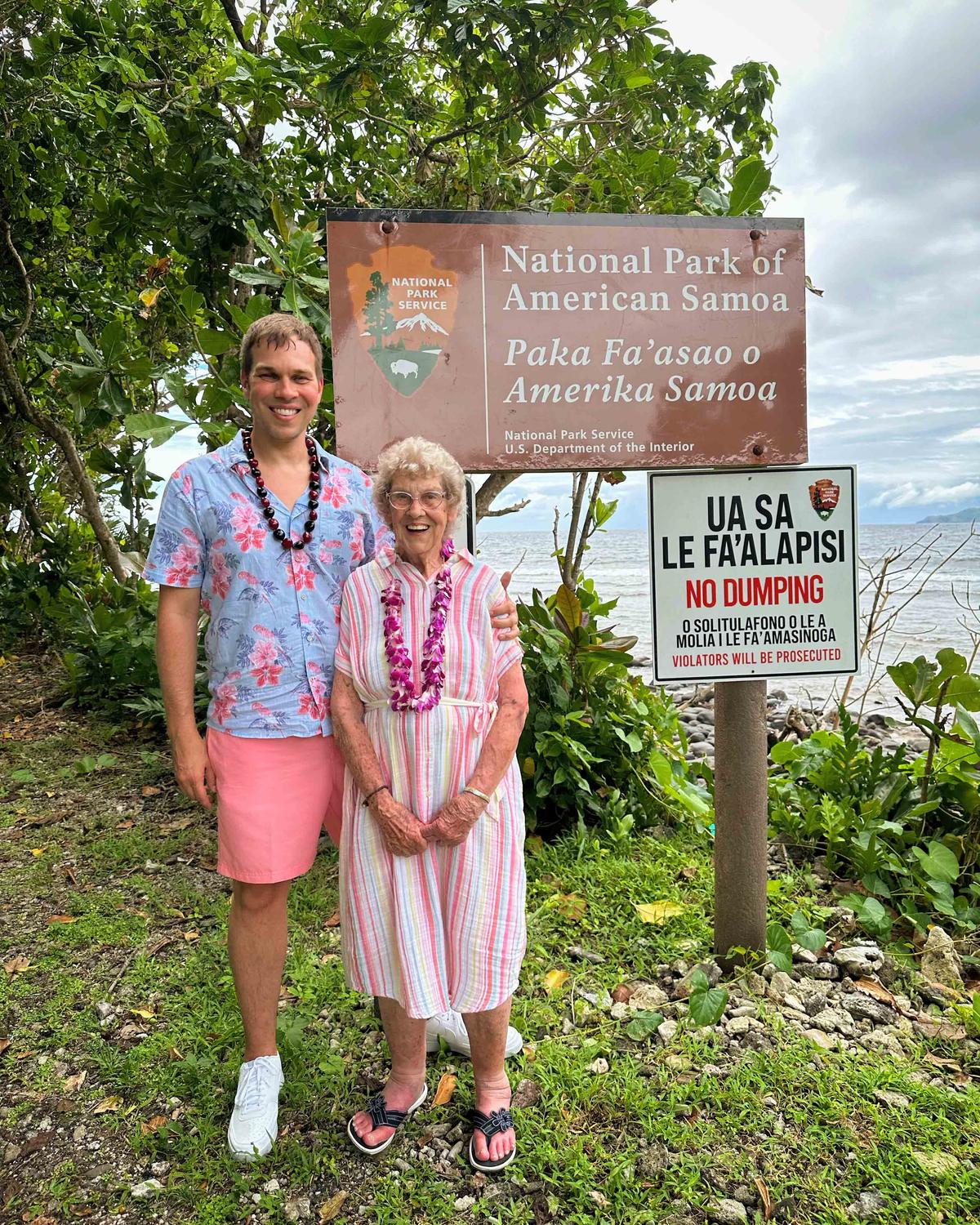 Joy with her grandson Brad at the National Park of American Samoa. Brad says the U.S. national parks are "a window to the world." (Courtesy of Brad Ryan)