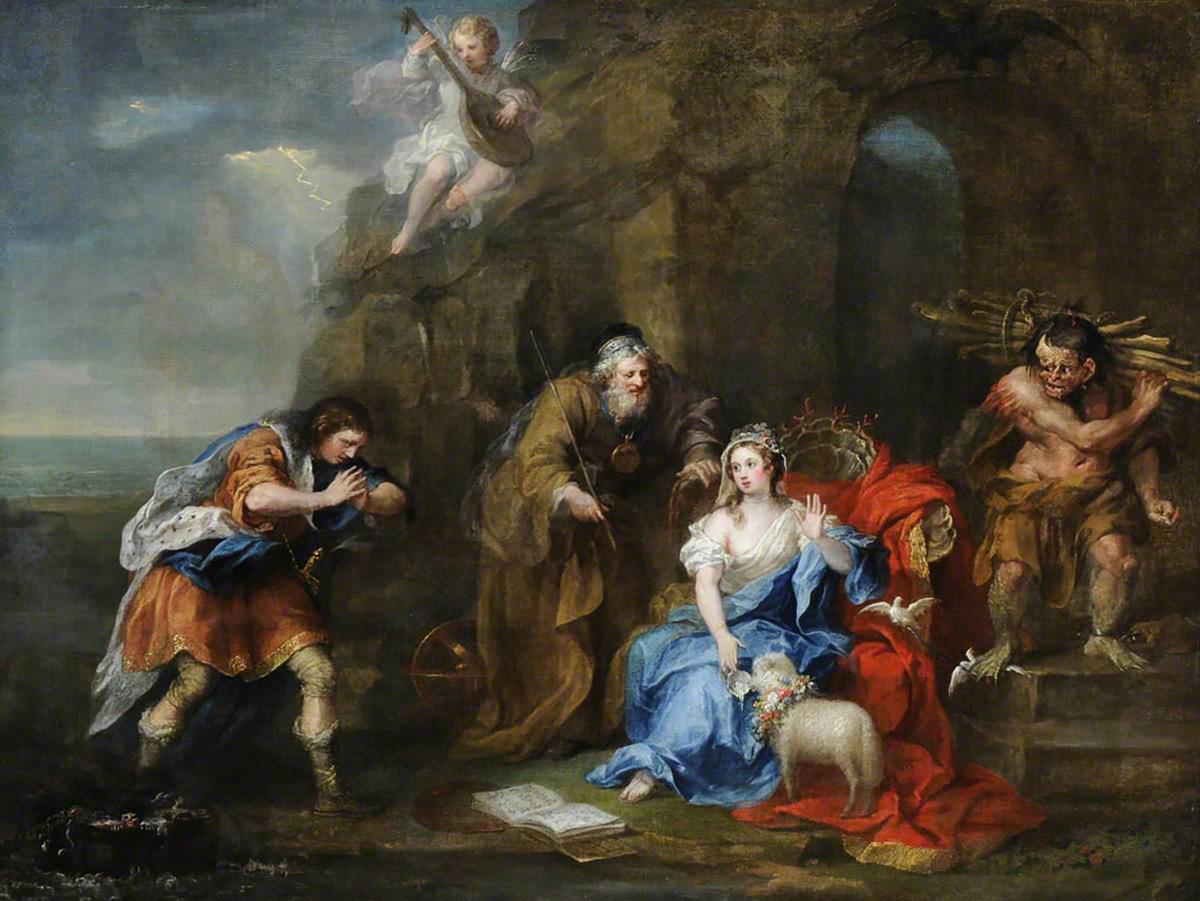 "Ferdinand courting Miranda (from William Shakespeare's The Tempest, Act I scene ii)," circa 1736, by William Hogarth. Oil on canvas; 31 1/2 inches by 42 inches. National Trust, UK. (Public Domain)