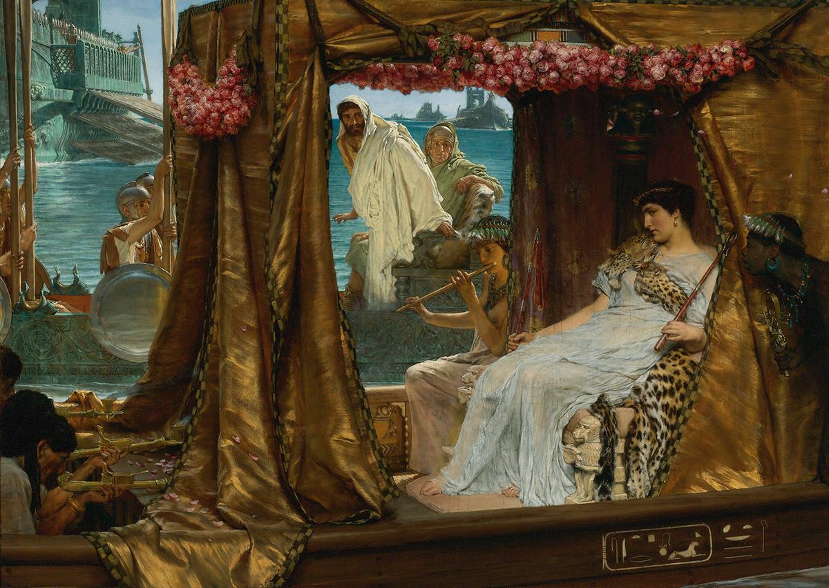 "The Meeting of Antony and Cleopatra: 41 B.C.," 1885, by Lawrence Alma-Tadema. Oil on panel; 25.7 inches by 36 inches. Private Collection. (Public Domain)