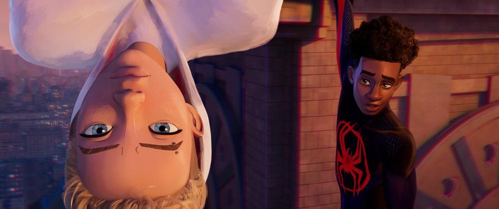 Gwen Stacy (voiced by Hailee Steinfeld) and Spider-Man (voiced by Shameik Moore) in “Spider-Man: Across the Spider-Verse.” (Columbia Pictures and Sony Pictures Animation)