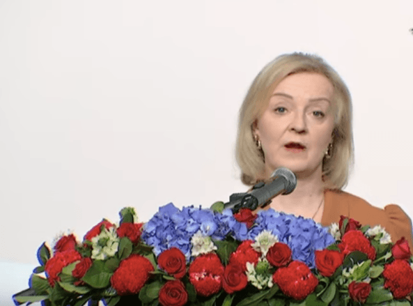 Former British Prime Minister Liz Truss gave a speech in Taiwan on May 17, 2023. (Screenshot via The Epoch Times/YouTube)