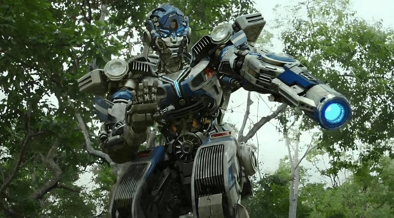 Mirage, a Porsche autobot  (voiced by Pete Davidson), in “Transformers: Rise of the Beasts.” (Paramount Pictures)