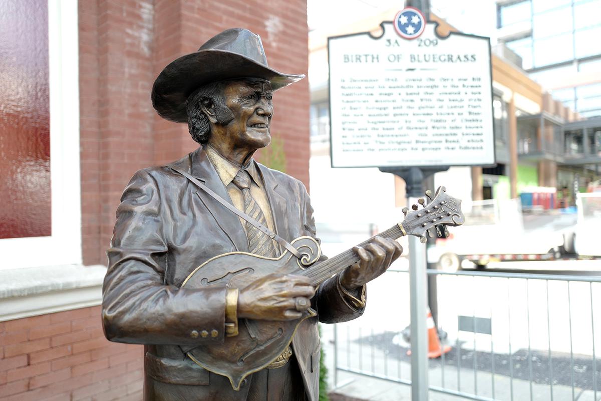 The "Father of Bluegrass" Bill Monroe statue outside the Ryman Auditorium in Nashville, Tennessee. (Jason Kempin/Getty Images)