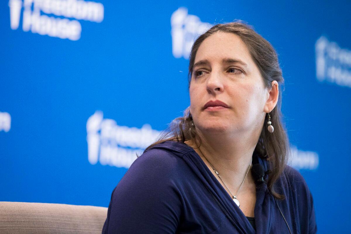 Sarah Cook, senior research analyst for East Asia at Freedom House, at a panel discussion on ​"Forbidden Feeds: Government Controls on Social Media in China" at the Freedom House in Washington on March 19, 2018. (Samira Bouaou/The Epoch Times)