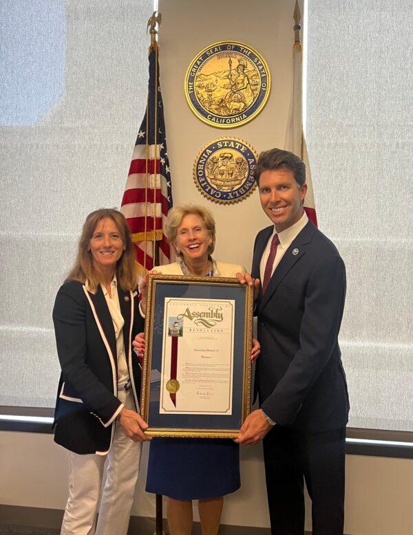 (L-R) Newport Beach Councilwoman Robyn Grant, Assemblywoman Diane Dixon, and Jon Langford, Friends of Newport Beach Animal Shelter president, pose for a photo as the organization is recognized as one of California's nonprofits of the year in Sacramento on June 7, 2023. (Courtesy of Robyn Grant)
