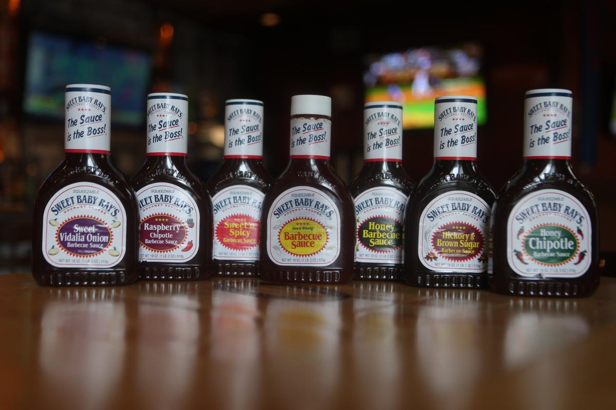 Seven varieties of Sweet Baby Ray's barbecue sauce in 2013. (Carolyn Van Houten)