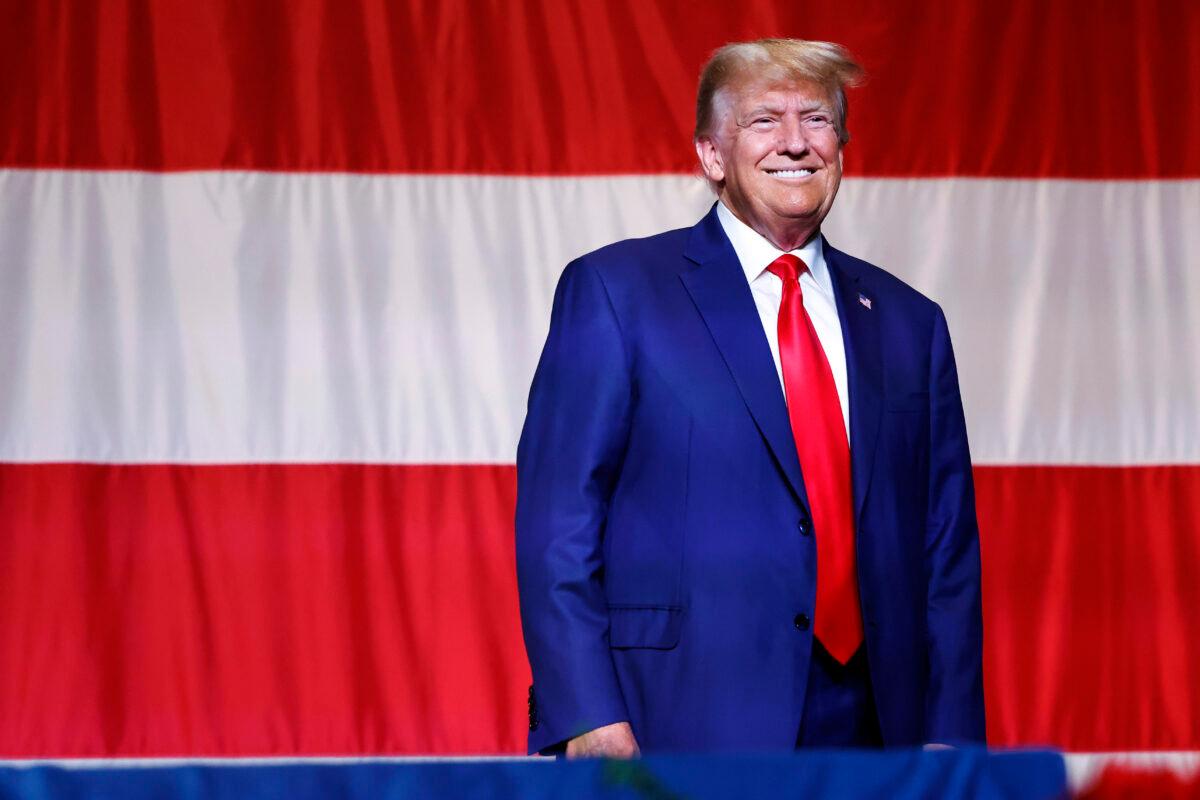 Former President Donald Trump arrives to deliver remarks to the Georgia state GOP convention at the Columbus Convention and Trade Center in Columbus, Ga., on June 10, 2023. (Anna Moneymaker/Getty Images)