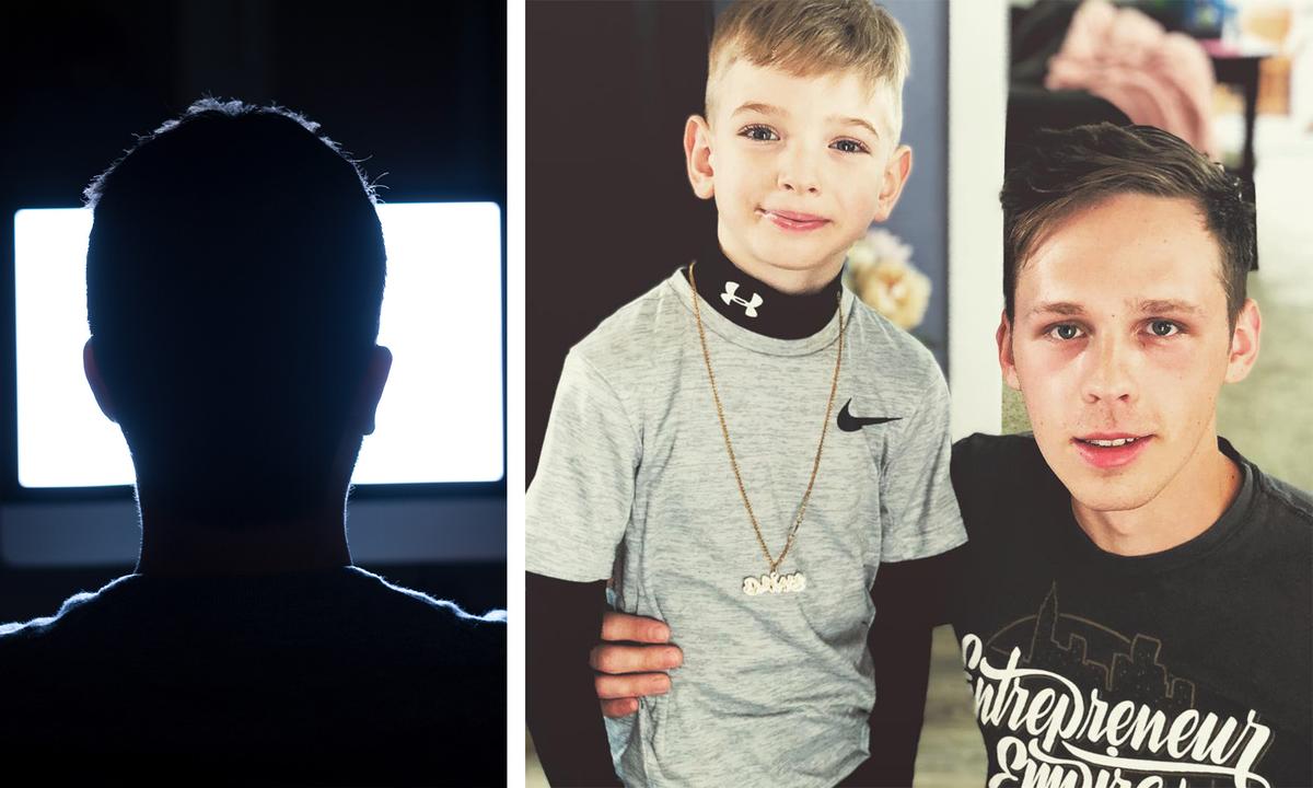 (Left) An illustration of an online predator; (Right) Ryan Montgomery and a young pal. (Left: tommaso79/Shutterstock; Right: Courtesy of Ryan Montgomery)