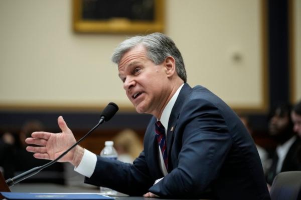 FBI Director Christopher Wray testifies during a House Judiciary Committee about oversight of the FBI on Capitol Hill in Washington on July 12, 2023. (Drew Angerer/Getty Images)