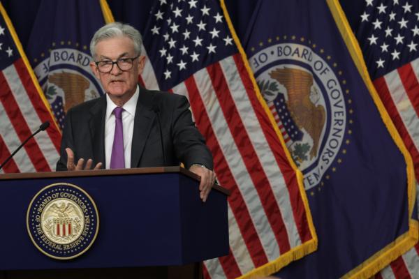 Federal Reserve Board Chairman Jerome Powell speaks during a news conference after a Federal Open Market Committee meeting at the Federal Reserve in Washington, on July 26, 2023. (Alex Wong/Getty Images)