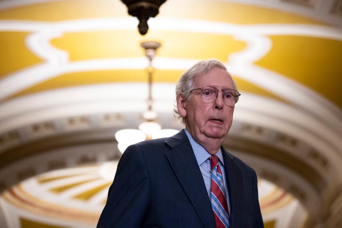 Senate Minority Leader Mitch McConnell (R-Ky.) on Capitol Hill in Washington on July 26, 2023. (Drew Angerer/Getty Images)
