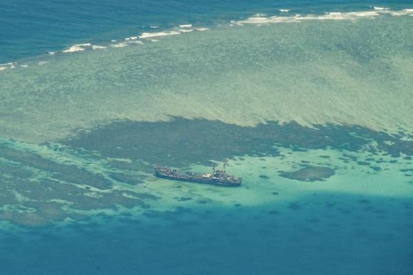 Philippine ship BRP Sierra Madre grounded on Second Thomas Shoal in the South China Sea on March 9, 2023. (Jam Sta Rosa/AFP via Getty Images)