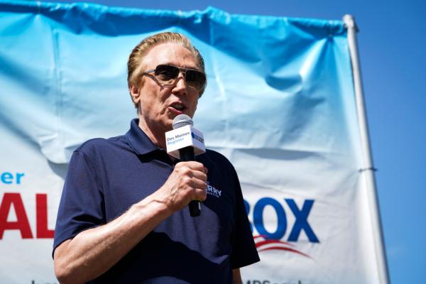 Republican presidential candidate Perry Johnson speaks at the Iowa State Fair in Des Moines, Iowa, on Aug. 11, 2023. (Madalina Vasiliu/The Epoch Times)