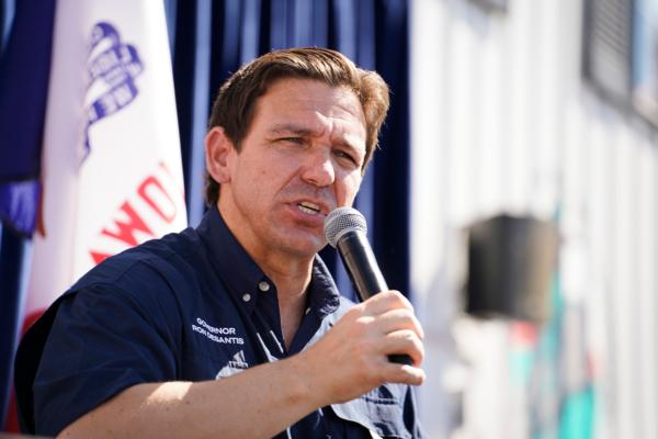 Republican presidential candidate and Florida Gov. Ron DeSantis speaks at the Iowa State Fair in Des Moines, Iowa, on Aug. 12, 2023. (Madalina Vasiliu/The Epoch Times)