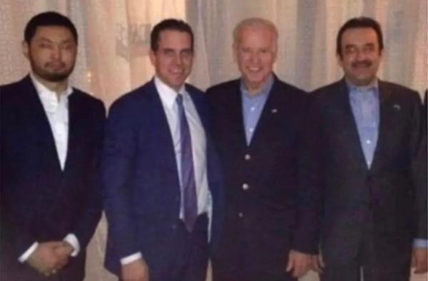(L-R) Kenes Rakishev, Hunter Biden, Vice President Joe Biden, and Kazakhstani Prime Minister Karim Massimov pose for a photo after a dinner at the Cafe Milano in Washington during the spring of 2014. (Courtesy of the House Oversight and Accountability Committee)