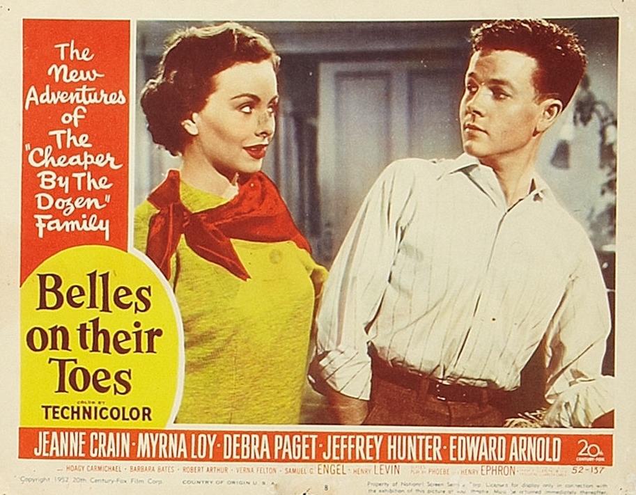 Lobby card for the 1952 film "Belles on Their Toes" starring Jeanne Crain and Robert Arthur. (MovieStillsDB)