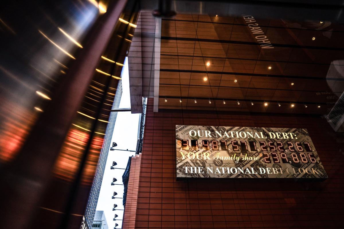 Efforts to Protect US Intensify Amid Global Shift From Dollar | USNN World News The National Debt Clock in New York City on July 7, 2023. (Samira Bouaou/The Epoch Times)
