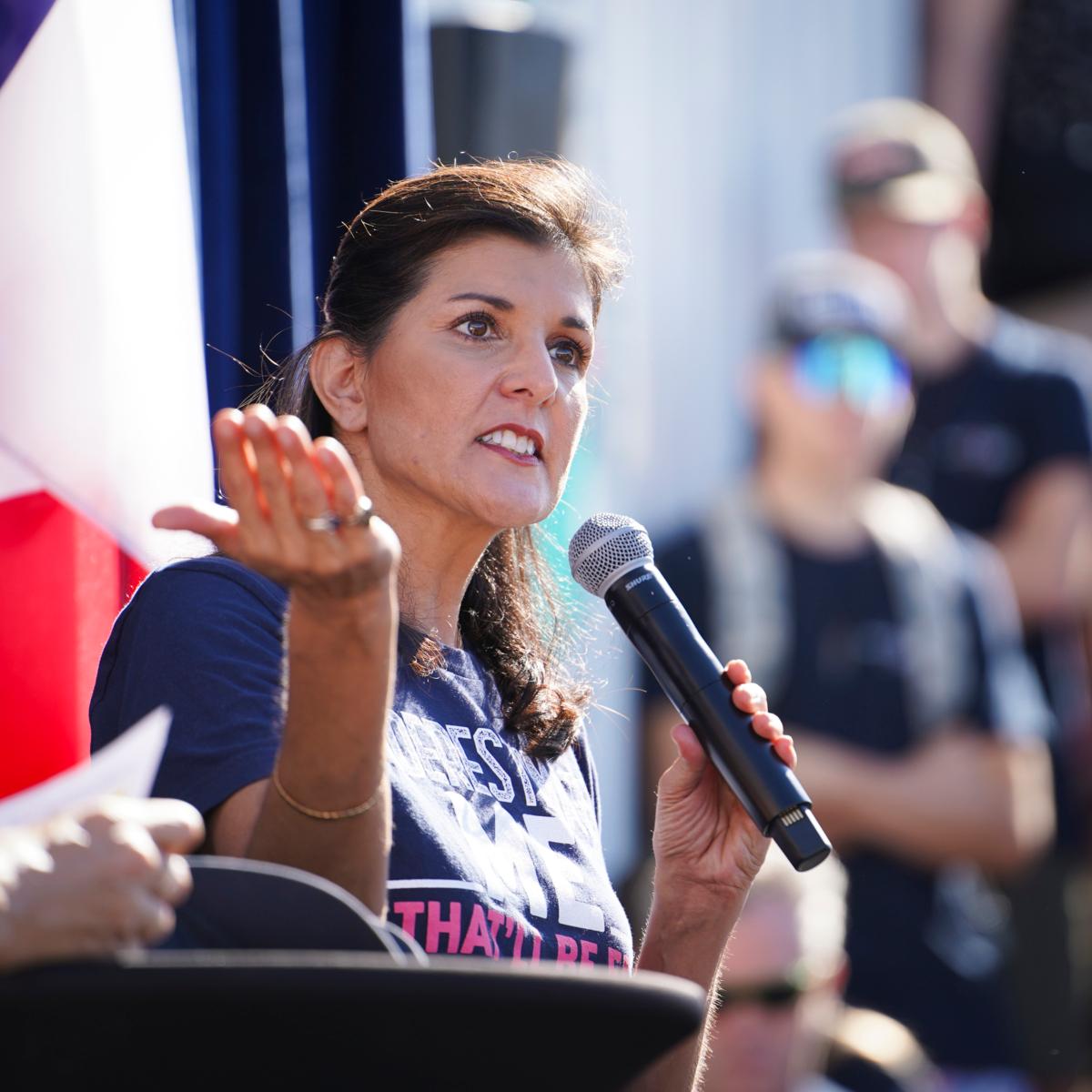 Republican presidential candidate and former South Carolina Gov. Nikki Haley speaks at the Iowa State Fair in Des Moines, Iowa, on Aug. 12, 2023. (Madalina Vasiliu/The Epoch Times)