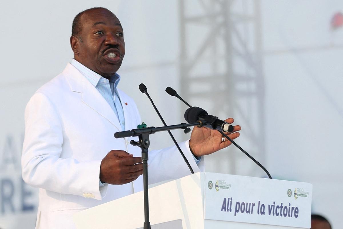 Gabon President Ali Bongo Ondimba, also known as Ali Bongo, delivers a speech at the Nzang Ayong stadium in Libreville, Gabon, on July 10, 2023, a day after he announced that he would seek a third term as the oil-rich African nation's head of state. (Steeve Joredan/AFP via Getty Images)