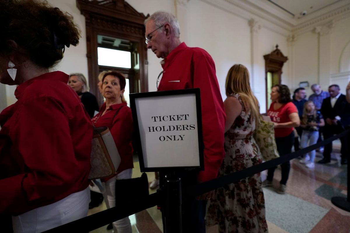 Public viewers arrive for the impeachment trial for Texas Attorney General Ken Paxton in the Senate Chamber at the Texas Capitol in Austin, Texas, on Sept. 5, 2023. (Eric Gay/AP Photo)