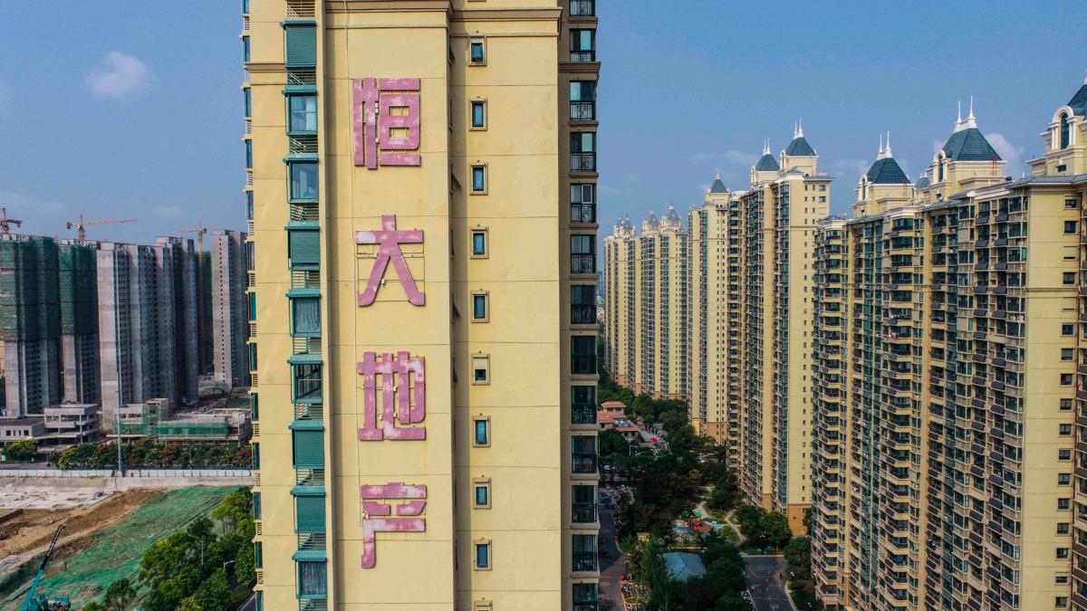 A housing complex by Chinese property developer Evergrande in Huaian, in China's eastern Jiangsu province, on September 17, 2021. (STR/AFP via Getty Images)