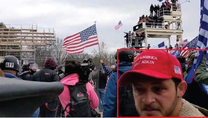 In a still image from bodycam footage, Odin Meacham is seen in Washington outside the U.S. Capitol, on Jan. 6, 2021. (U.S. DOJ via The Epoch Times)