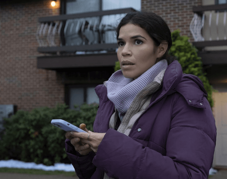 Nurse and single mom Jenny (America Ferrera) considers whether to hold or sell, in "Dumb Money." (Roadshow)