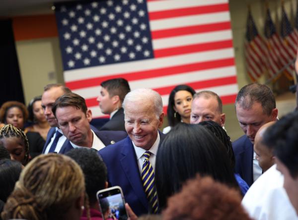 President Joe Biden greets members of the audience after delivering remarks at Prince George's Community College in Largo, Md., on Sept. 14, 2023. (Kevin Dietsch/Getty Images)
