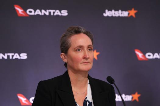 Qantas CEO Vanessa Hudson speaks during a press conference in Sydney, Australia on Aug. 25, 2022. (Lisa Maree Williams/Getty Images)