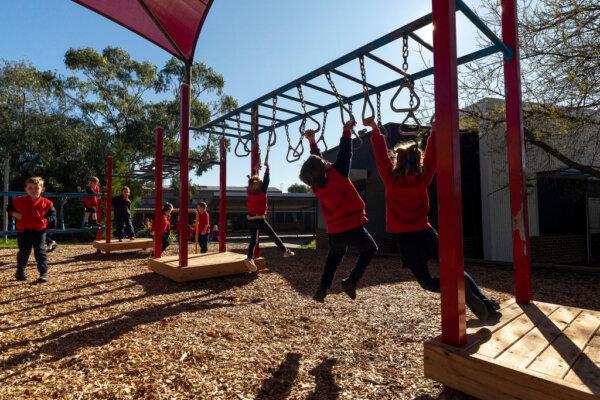 Students play at recess at Lysterfield Primary School in Melbourne, Australia, on May 26, 2020. (Daniel Pockett/Getty Images)