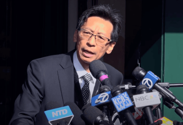 Carl Chan, Oakland Chinatown Chamber of Commerce president, speaks at a conference where local business owners protest the rise of crime in Oakland, Calif., on Sept. 26, 2023. (NTD/Screenshot via The Epoch Times)
