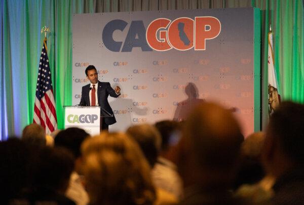 Presidential candidate Vivek Ramaswamy speaks at the 2023 CA GOP conference in Anaheim, Calif., on Sept. 30, 2023. (John Fredricks/The Epoch Times)