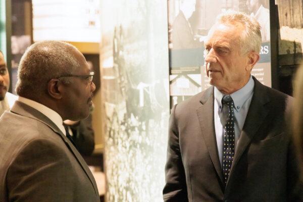 Robert F. Kennedy Jr. speaking with state Sen. John Horhn at the Mississippi Civil Rights Museum in Jackson, Mississippi, on Oct. 2, 2023. (Courtesy of Charlotte Stringer Photography)