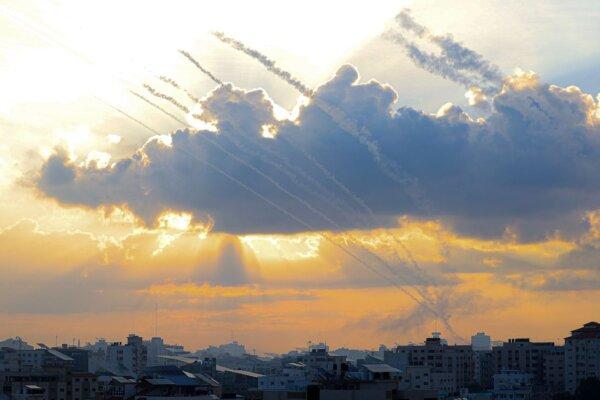 Rockets fired from Gaza City toward Israel on Oct. 7, 2023. (Mahmud Hams/AFP via Getty Images)
