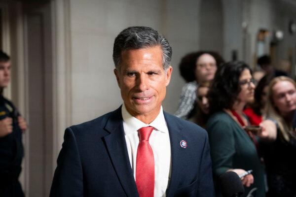 Rep. Dan Meuser (R-Pa.) speaks with reporters before the House Republicans meeting securing the GOP nomination for House Speaker in Washington on Oct. 11, 2023. (Madalina Vasiliu/The Epoch Times)