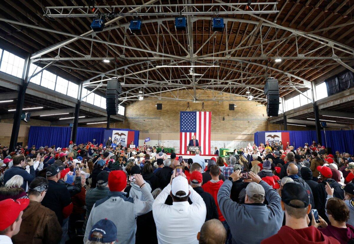 In Iowa, Republicans Compete Over Israel Amid Trump's Ascension 4 Former U.S. President and 2024 presidential hopeful Donald Trump speaks during a Team Trump Iowa Commit to Caucus event at the National Cattle Congress in Waterloo, Iowa, on Oct. 7, 2023. (Kamil Krzaczynski/AFP via Getty Images)