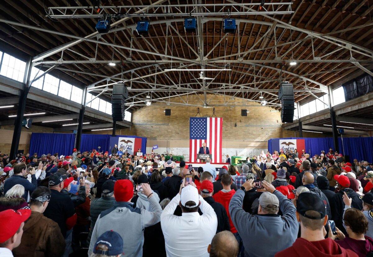 Former U.S. President and 2024 presidential hopeful Donald Trump speaks during a Team Trump Iowa Commit to Caucus event at the National Cattle Congress in Waterloo, Iowa, on Oct. 7, 2023. (Kamil Krzaczynski/AFP via Getty Images)