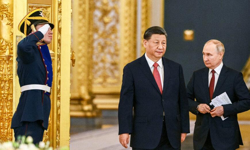 Chinese communist leader Xi Jinping meets with Russian President Vladimir Putin at the Kremlin in Moscow on March 21, 2023. (Alexey Maishev/sputnik/AFP via Getty Images)