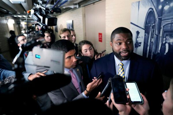 U.S. Rep. Byron Donalds (R-Fla.) leaves a closed-door House Republican meeting at the U.S. Capitol in Washington on Oct. 20, 2023. (Drew Angerer/Getty Images)