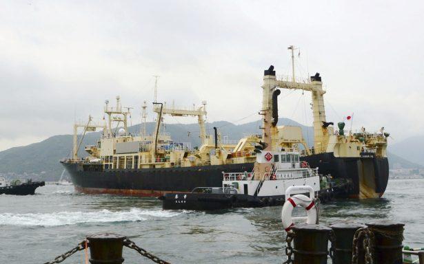 Nisshin-Maru, the primary vessel of the Japanese whaling fleet which is set to join the resumption of commercial whaling, departue at a port in Shimonoseki, Yamaguchi Prefecture, Japan, July 1, 2019, in this photo taken by Kyodo. Mandatory credit Kyodo/via REUTERS
