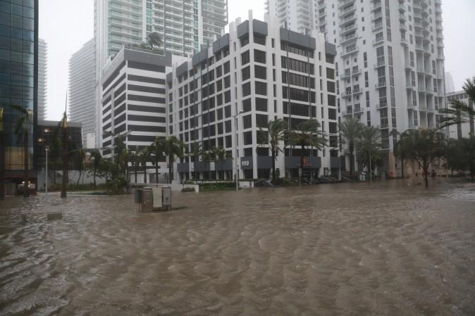 Flooding in the Brickell neighborhood as Hurricane Irma passes Miami, Fla., on Sept. 10, 2017. (Reuters/Stephen Yang)