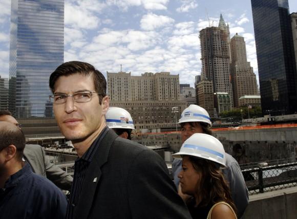 World Trade Center Memorial designer Michael Arad (L) attends the start of construction for the Memorial and Museum, Aug. 17, 2006, at ground zero in New York. (Stan Honda/AFP/Getty Images)